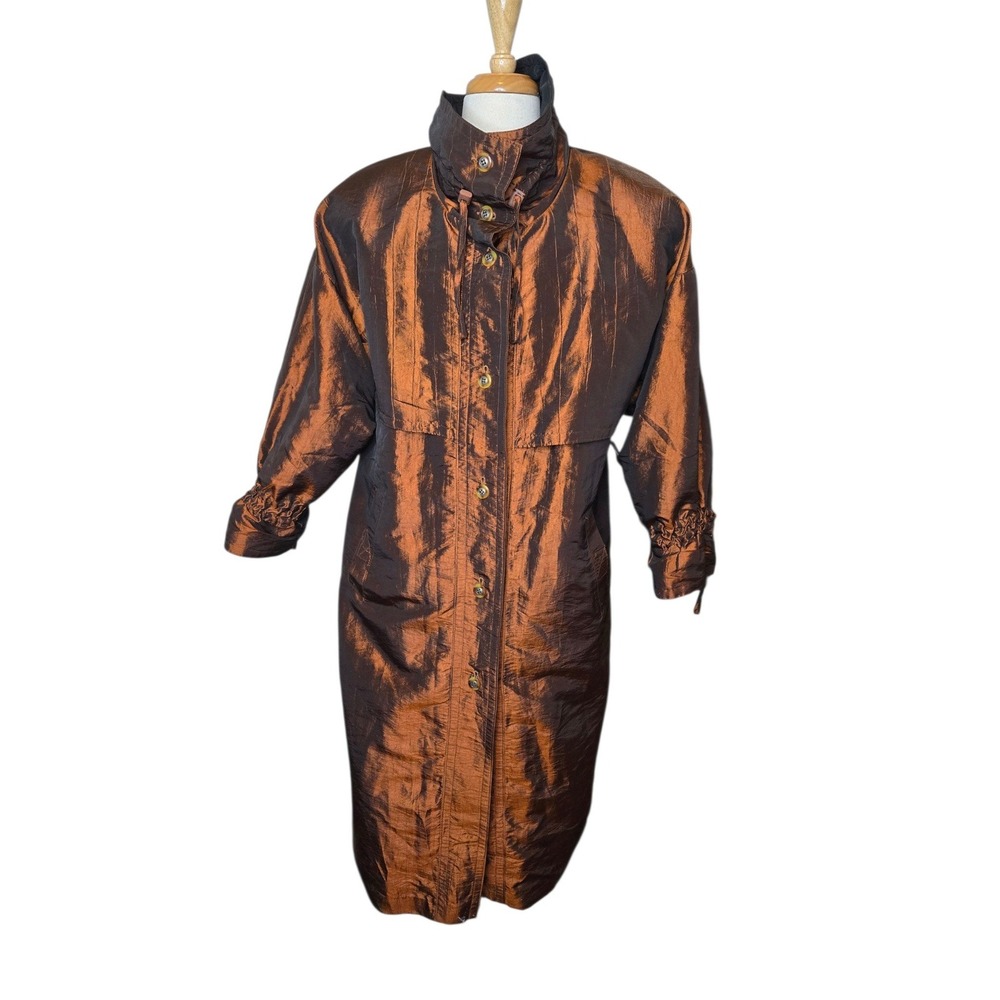 Vintage Bronze Iridescent Long Insulated Coat Size 10 Zip Snap Front Art Wear - Picture 3 of 8